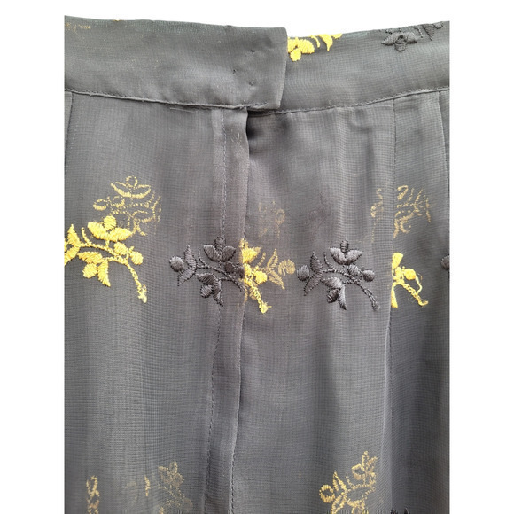 Vintage Black Gold‎ Sheer Baroque Embroidered Gathered Zipper Back Maxi Skirt - Picture 9 of 11